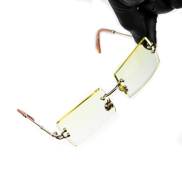 Canary Yellow Tint Retro Rimless Sunglasses - Picture 1 of 4
